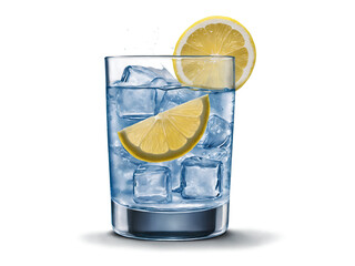Poster - hyperrealistic glass of ice water with lemon slices, a refreshing and invigorating visual experience