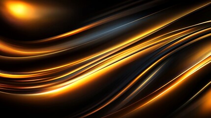 Poster - Abstract flowing waves of orange and gold light on a dark background, creating a dynamic visual effect
