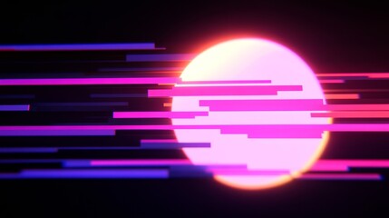Poster - Abstract digital artwork featuring a vibrant sun with moving lines in a dark background