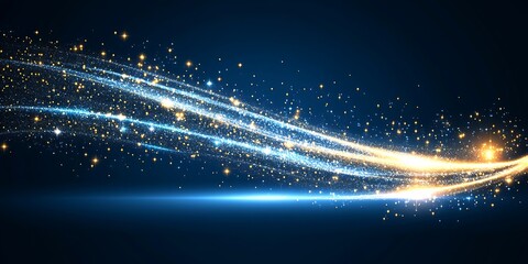 Poster - Elegant light streaks with glittering particles, golden and blue theme