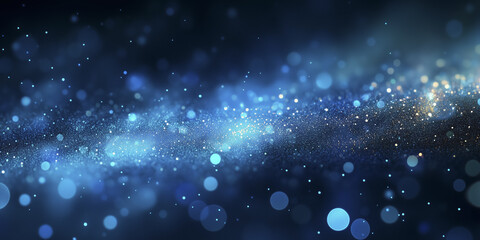 Poster - mesmerizing blue and black gradient background with blurred glowing particles creates dreamy, cosmic atmosphere. scattered light dots resemble starry night sky, evoking sense of wonder and