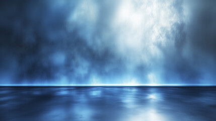 Poster - serene blue and silver gradient background with soft light reflections creates calming atmosphere. smooth surface and gentle hues evoke sense of tranquility and peace