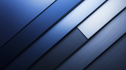 Poster - sleek composition of blue and silver metallic panels arranged diagonally, creating modern and sophisticated abstract background. soft light enhances texture and gradient effect