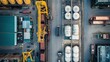 © uu - Aerial View of a Busy Industrial Port, Container Ships, Cranes, and Storage Tanks