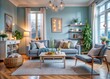 © Sirinporn - Cozy Pastel Grey & Blue Living Room: Seasonal Decor Inspiration for Stylish Homes
