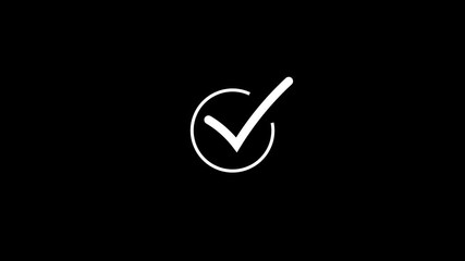 Poster - Aqua and white check mark icon animation on a black background, symbolizing approval, confirmation, or success.