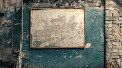 Poster - An old deteriorated wall with a framed rectangle of weathered texture