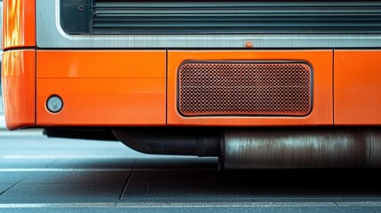 Poster - Close up view of an orange city bus exterior