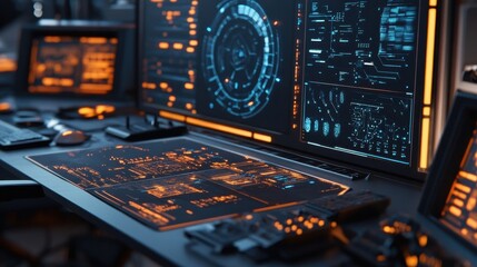 Poster - A High Tech Workstation Displaying Complex Data And Graphics