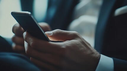 Poster - Hands holding a smart phone in a close up view