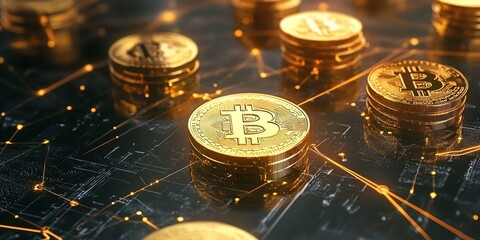 Poster - Digital Coins Highlight the Rise of Cryptocurrency on a Modern Network in a Vibrant Display of Wealth and Technology