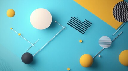 Poster - Colorful geometric shapes and lines are arranged on a blue background