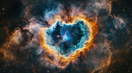Poster - A vibrant celestial heart shaped nebula within the vast cosmos