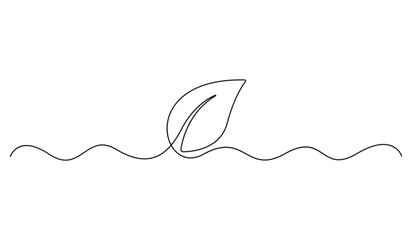 Poster - continuous single line drawing of leaf. leaf one line art isolated white background. vector illustra
