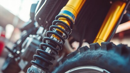 Poster - Close up view of the motorcycle suspension and tire details