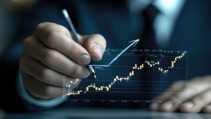 Growing Success: upward trend, glowing arrow, data growth, futuristic graph, economic rise, performance improvement, analytics development, financial progress, innovation charts, strategic planning
