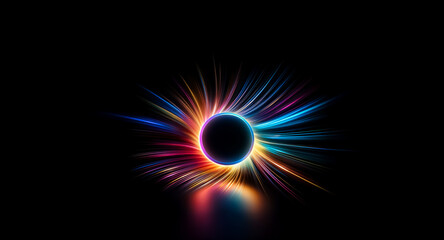 Wall Mural - colorful beams of light radiate outward from a dark central circle against a black backdrop. a vibra