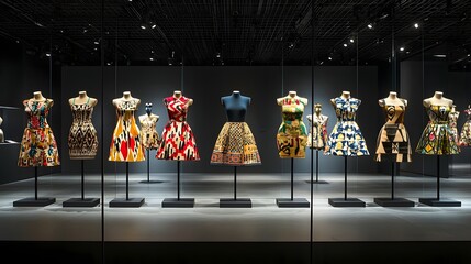 Poster - A captivating exhibition showcasing an innovative fusion of traditional cultural heritage and contemporary fashion design creating a visually striking and multifaceted aesthetic experience