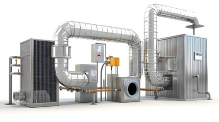 Aufkleber - A comprehensive view of a HVAC system featuring intricate ductwork piping and related equipment against a simple uncluttered background