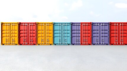 Poster - A conceptual image depicting shipping containers in various colors stacked to symbolize the complexities and impacts of trade policies on global commerce and logistics