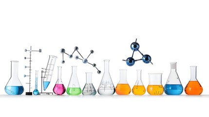 Poster - A laboratory scene featuring a variety of scientific equipment and colorful liquids suggesting an ongoing experiment or research into mysterious energy fields on a clean white background