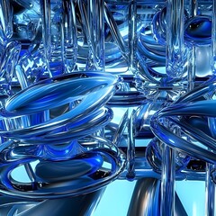 Poster - Beautiful 3d render of a cluster of blue glass pieces creating a fascinating abstract background design