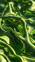 Poster - Rich green liquid cascading flawlessly in a fluid abstract background creating intriguing visual effects