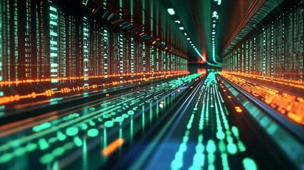 Abstract Digital Tunnel With Blue And Green Neon Lights