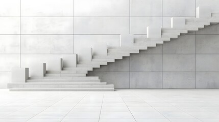 Poster - A minimalist architectural composition featuring a series of stairs ascending against a stark white background creating a sense of progression and ascent
