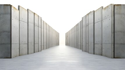 A minimalist industrial style corridor with symmetrical concrete walls stretching out into the distance creating a sense of perspective and scale
