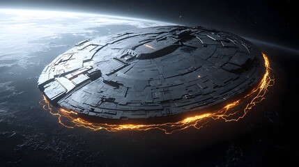 Poster - A mysterious glowing extraterrestrial craft appears to be interacting with the magnetic fields of a nearby planet