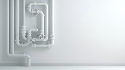 Poster - A photo showcasing the intricate network of HVAC pipes ductwork and fittings with a clean minimalist white background