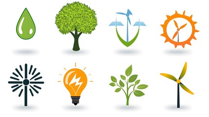 Poster - A set of simple modern icons representing various elements of environmental sustainability such as renewable energy nature conservation and eco friendly design