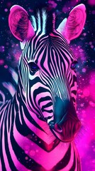 Poster - Striking abstract art piece featuring zebra under bright pink background evoking vibrant energy and creative expression