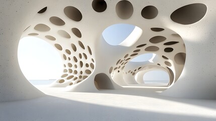 Poster - A striking architectural composition featuring a network of interconnected warped geometric structures creating a surreal and paradoxical visual effect