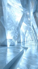 Poster - futuristic looking room with abstract geometric shapes creating a unique minimalist workspace enviro