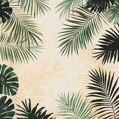 Poster - A stunning wall adorned with tropical palm leaves creating an abstract pattern layered for a vibrant decorative effect