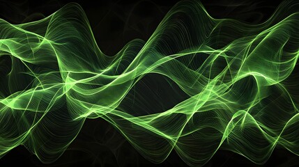 Aufkleber - Abstract wave pattern of glowing green light flowing elegantly against a black background for modern design