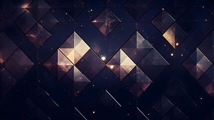 Poster - Dark blue background with intricate pattern of triangles creating a striking visual effect representing cosmology and cosmic themes.