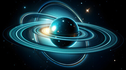 Poster - A magnificent saturn-like planet with beautiful rings and striking details captured in a dazzling cosmic setting filled with stars.