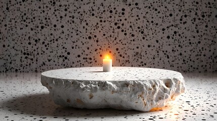 Poster - Single candle positioned on a table creating a soft and serene atmosphere perfect for relaxation and reflection