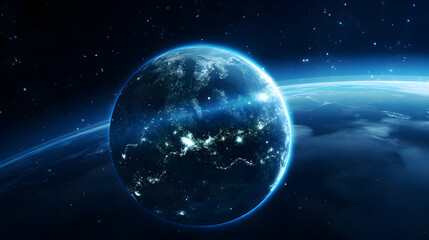 Poster - A beautiful planet suspended in space surrounded by stars and cosmic elements in an awe-inspiring display of celestial wonder and mystery.