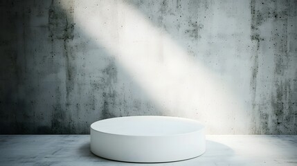 Poster - Stylish white table set against a rough concrete wall creating a modern urban aesthetic for interior design photography