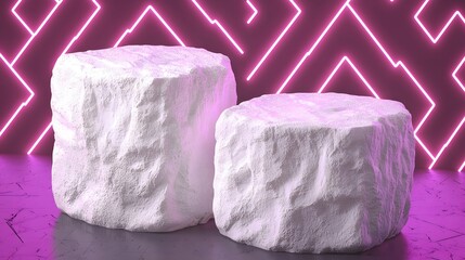 Poster - Two white rocks placed on a rich purple surface creating a natural contrast and highlighting their unique features