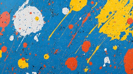 Poster - Blue and yellow abstract painting featuring chaotic splatter patterns with bold contrast and dynamic color combinations