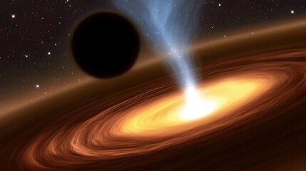 Poster - Captivating image depicting a massive black hole at the center of a swirling galaxy warping the fabric of spacetime and drawing in surrounding light and matter