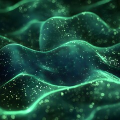 Poster - Captivating wave with a green glow effect, creating a mesmerizing digital aesthetic that evokes a sense of tranquility