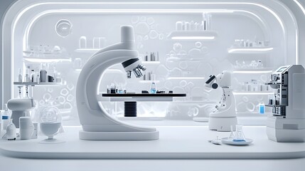 Fototapete - Conceptual image of a sleek futuristic laboratory setting filled with mysterious advanced technological equipment and scientific apparatus