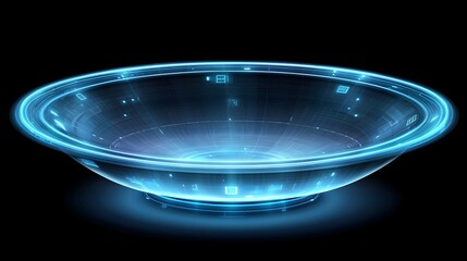 Poster - Unique bowl emitting a glowing blue light in a digital holographic space representing ai and innovation in design