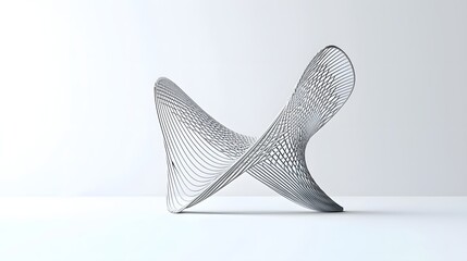 Aufkleber - Elegant abstract sculpture with intersecting fluid gray lines forming a dynamic minimalist composition on a plain white background
